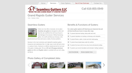 a-1 seamless gutters website design